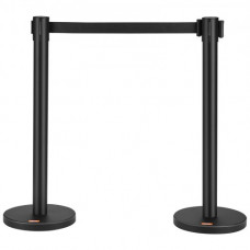 VEVOR Poste Guía 2 Piezas Barrera de Marcado de Control de Multitudes de 90 cm con Cinta Retráctil de 200 cm para Separación de Cola de Demarcación en Escuelas Públicas Teatro Hotel Exposición, Negro
