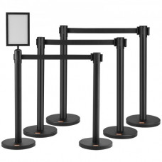 VEVOR Poste Guía 8 Piezas 93 cm Barrera de Marcado para Control de Multitudes con Cinturón Retráctil 200 cm Poste de Acero al Carbono para Separación de Cola en Públicas Teatro Hotel Exposición, Negro