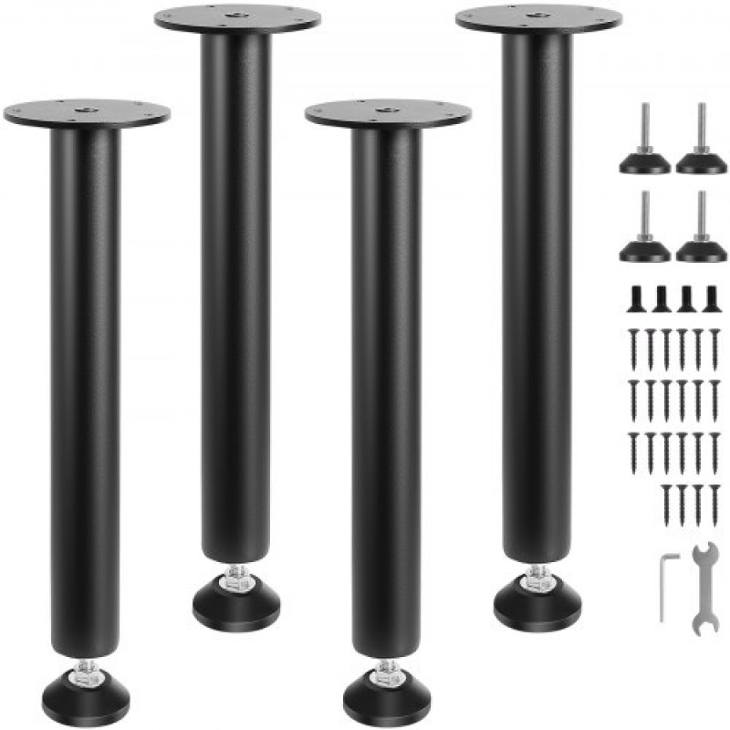 VEVOR Patas de Mesa 4 Piezas Patas de Escritorio Ajustables 40,6cm Capacidad de Carga 544kg de Acero Sólido Instalación Rápida Patas Resistentes de Muebles para Bricolaje Hogar Oficina Comedor, Negro