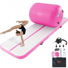 VEVOR Juego de colchoneta y rodillo de gimnasia inflable, pista de acrobacia con bomba eléctrica, entrenador de flexión de espalda, equipo de gimnasia para uso en el hogar/gimnasio/yoga, Rosa
