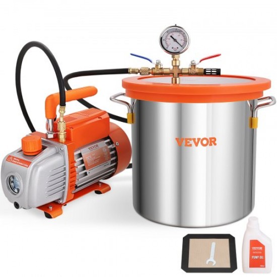 Comprar Kit de cámara de vacío de 3 galones y bomba de 100 L/min kit de cámara de desgasificación al vacío con tapa de vidrio templado, bomba de vacío de una etapa con botella de aceite de 250 ml