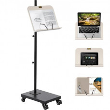 Soporte de Libro para Lectura 40 x 28 x 120 cm Soporte de Atril para Libros Capacidad de 15 kg Soporte de Pie para Libros Material de Hierro con Panel Oscilante y Ruedas Giratorias con Frenos
