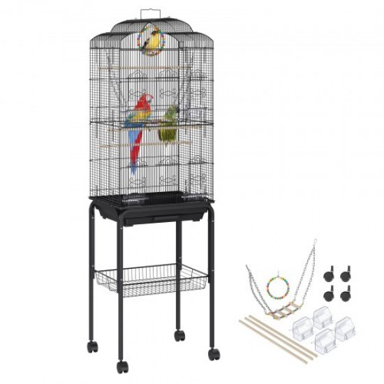 Comprar Gaiola de vôo para pássaros 18 "x 14" x 60 "Gaiola de metal para pássaros com alça lateral Porta segura Bandeja destacável portátil Alimentadores de poleiros para pássaros pequenos Cacatuas Papagaios