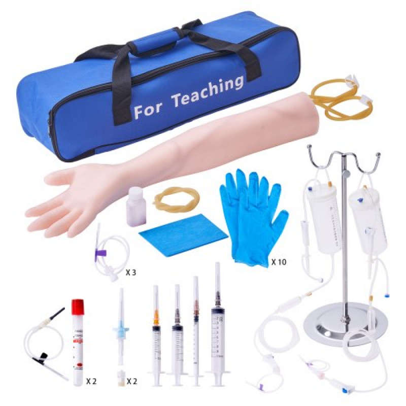 VEVOR Brazo de entrenamiento de infusión de PVC, brazo de entrenamiento de alta simulación con bolsa de transporte, kit completo de brazo de práctica de venopunción para estudiantes y enfermeras