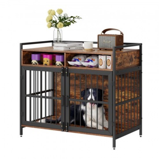 Buy Furniture Style Dog Crate with Storage, 41", Large Breed Dog Furniture with Double Doors, Indoor Wooden Dog Crate, Holds up to 70 lbs, Rustic Brown