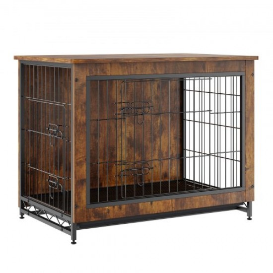 Comprar Jaula para Perros 82,6x55,6x64cm Mueble Moderno de Jaula para Perros de Madera Mesa Auxiliar Interior Multiusos con Doble Puerta y Bandeja Fácil Montaje para Perros de hasta 20kg, Marrón Rústico