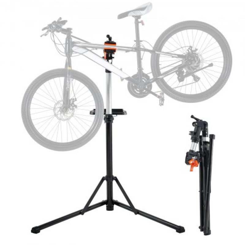 VEVOR Soporte Plegable para Taller de Bicicletas Carga de 30 kg Soporte de Reparación de Bicicletas Ajustable en Altura, Abrazadera Giratoria de 360° con Soporte para Herramientas para Mantenimiento