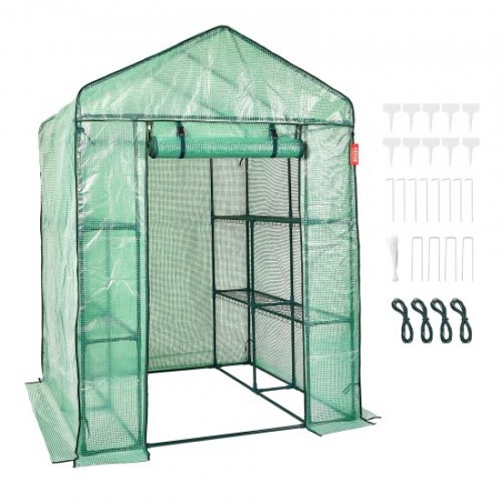 Comprar Invernadero de Jardín 141x141x200 cm Carpa Lona de PE para Plantas con 4 Estantes Carga de 15kg con Puerta y Ventanas Marco de Acero Montaje Fácil Ideal para Plantar Flores Almacenamiento, Verde