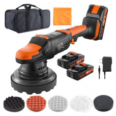 VEVOR Pulidora Inalámbrica de 20 V, Pulidora Sin Escobillas de Doble Acción de 150 Mm, Kit de Pulidora Orbital Aleatoria de 6 Velocidades Variables para el Cuidado, Encerado y Pulido del Automóvil
