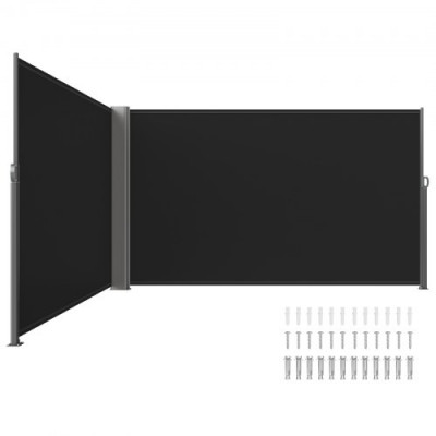 Toldo Solar Retráctil, Pantalla de Alta Privacidad de 180X600cm, Protector Solar a Prueba de Viento para Patio Jardín Negro